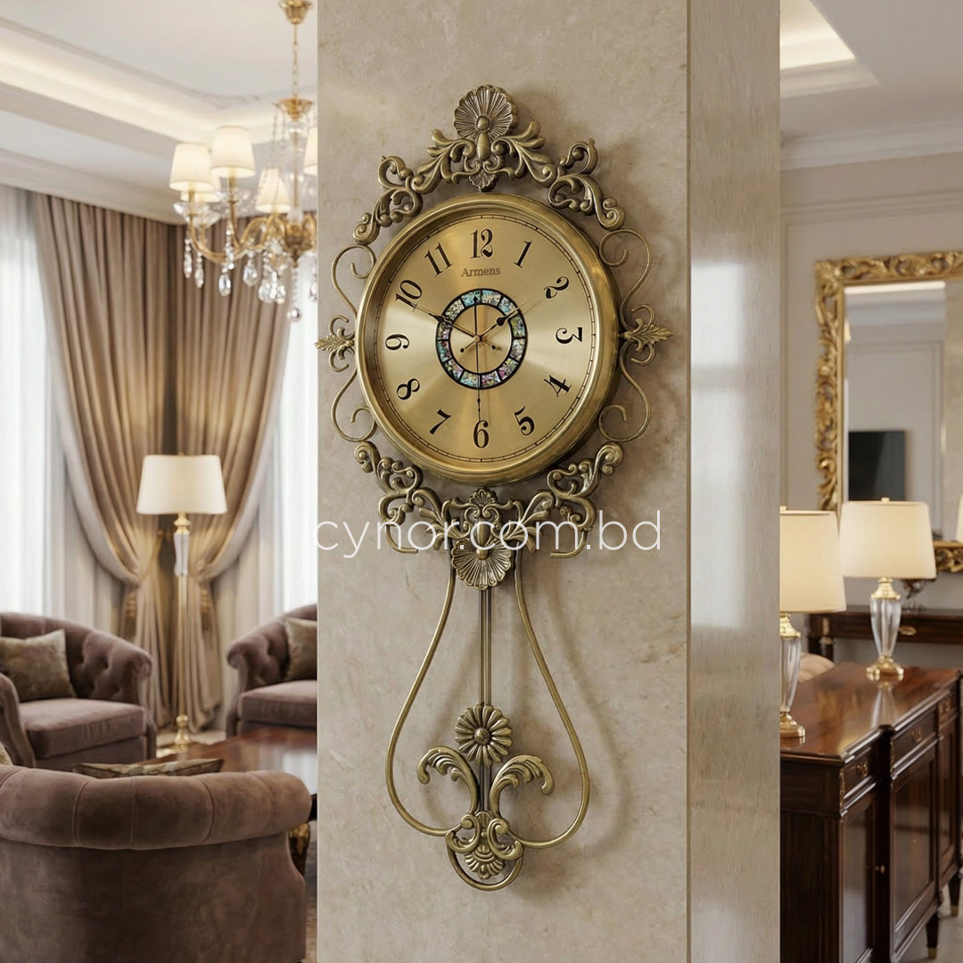 WC682-Golden-Dial-Premium Wall Clock with Antique Golden Finish Metal Body and Glass Dial (1)