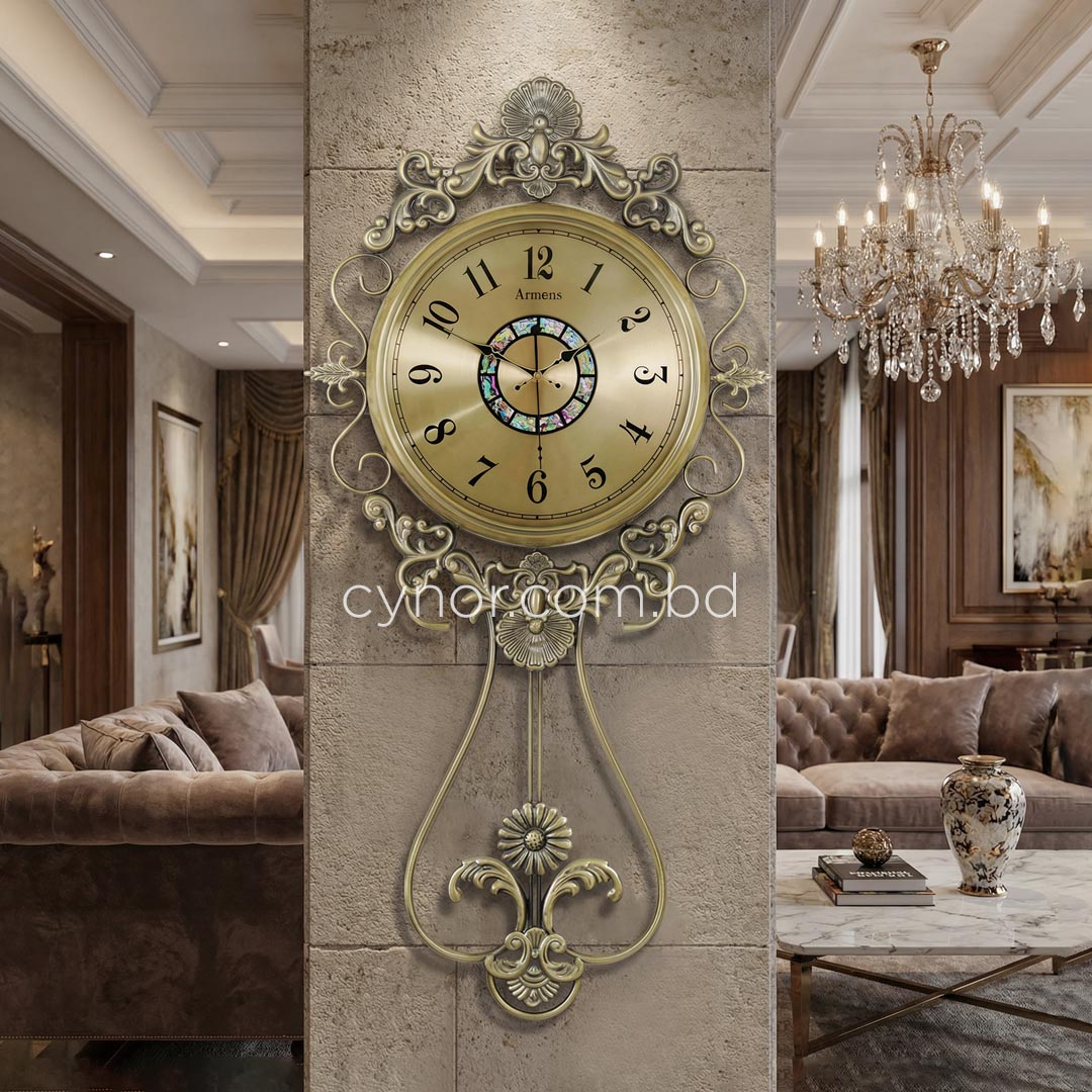 WC682-Golden-Dial-Premium Wall Clock with Antique Golden Finish Metal Body and Glass Dial (2)