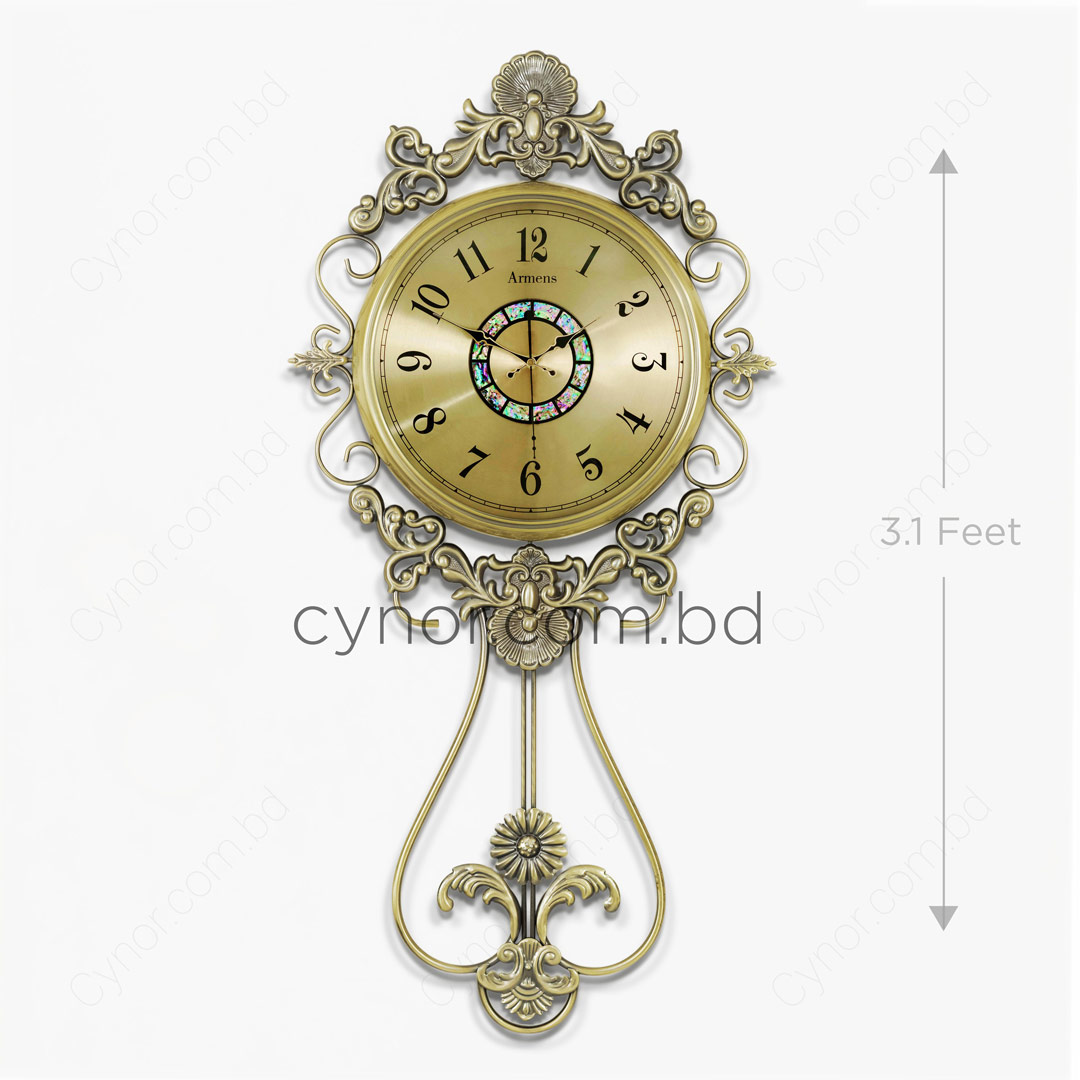 WC682-Golden-Dial-Premium Wall Clock with Antique Golden Finish Metal Body and Glass Dial (3)