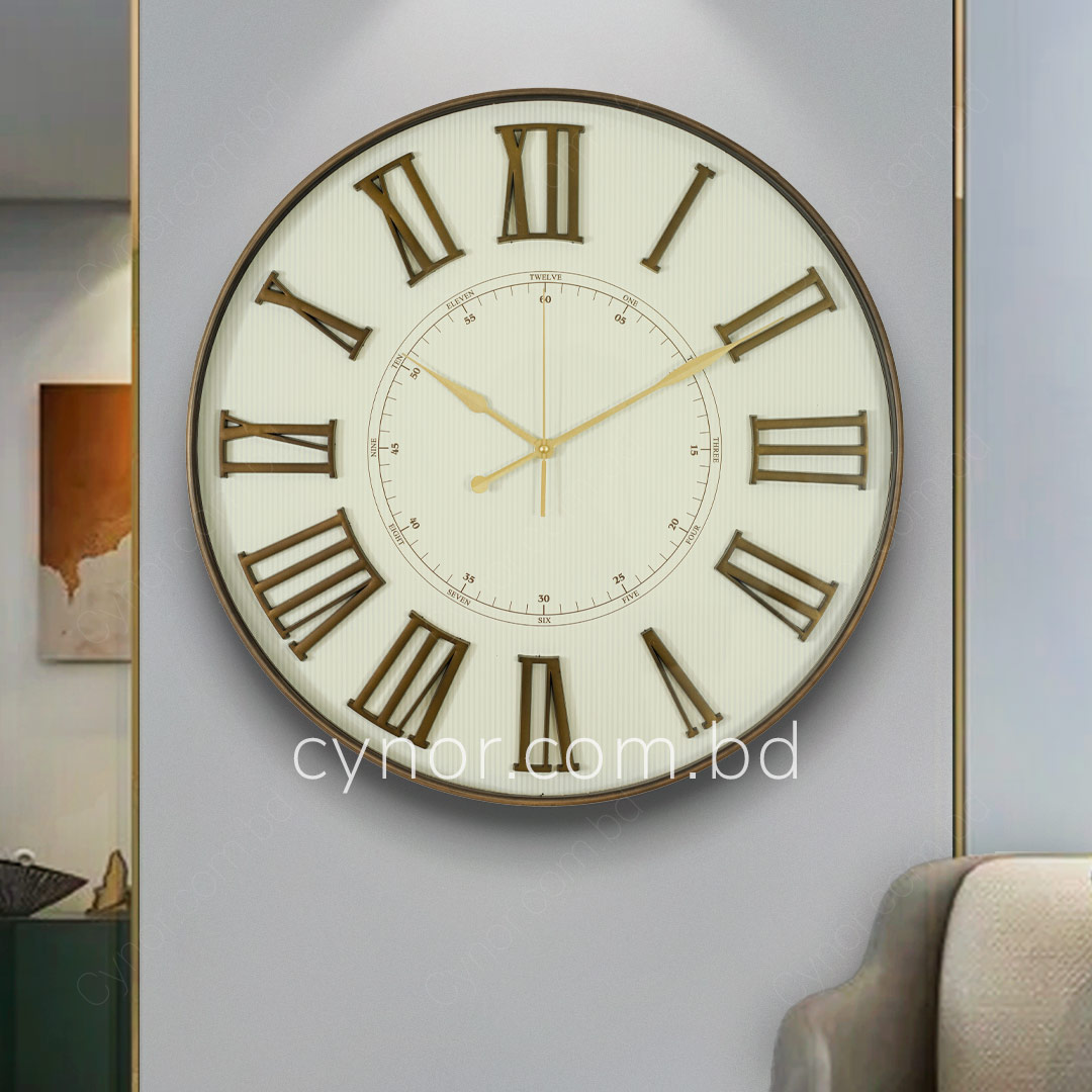 WC714-3-Antique Style Wood and Cream Color Wall Clock with Fiber Body Glass Dial Texture Design (1)