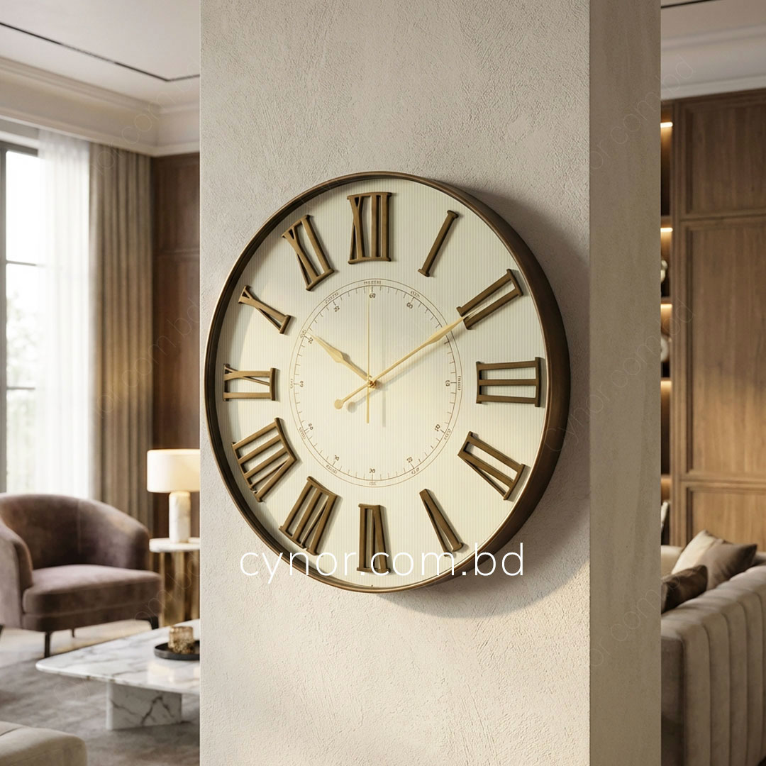 WC714-3-Antique Style Wood and Cream Color Wall Clock with Fiber Body Glass Dial Texture Design (2)