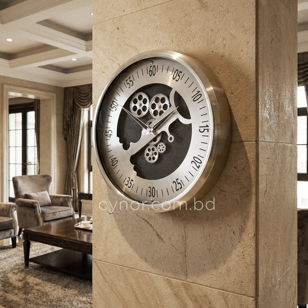 WC716-2-Luxury Antique Silver Mechanical Gear Quartz Wall Clock High Quality Metal Finish Glass Dial (1)