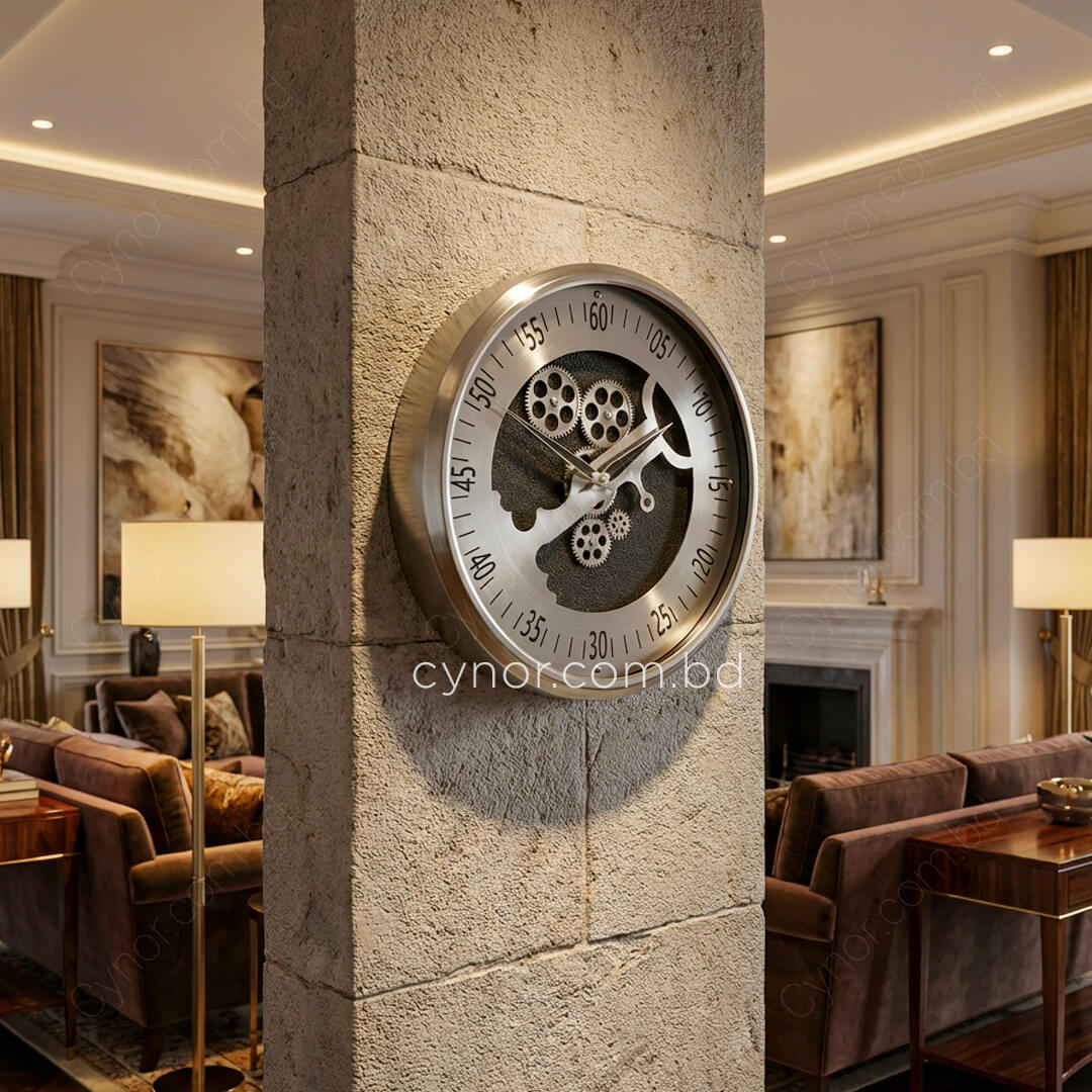 WC716-2-Luxury Antique Silver Mechanical Gear Quartz Wall Clock High Quality Metal Finish Glass Dial (2)