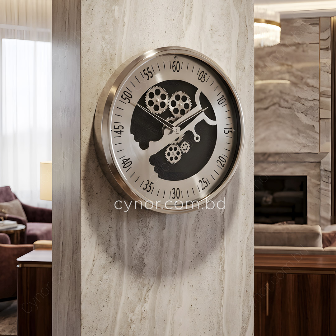 WC716-2-Luxury Antique Silver Mechanical Gear Quartz Wall Clock High Quality Metal Finish Glass Dial (3)