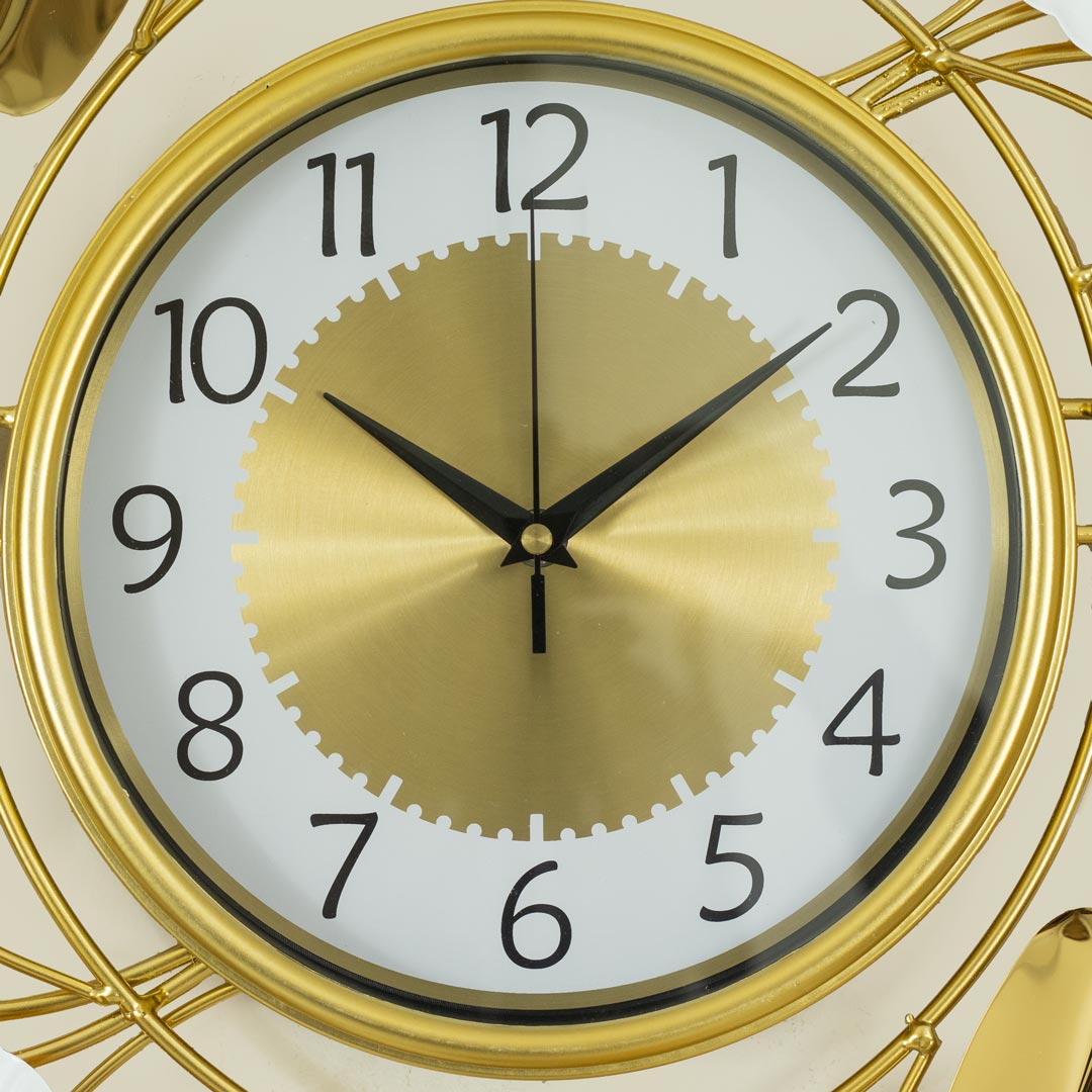 WC717-Decorative Flower Leaf Wall Clock Glossy Stainless Steel Golden and White (13)