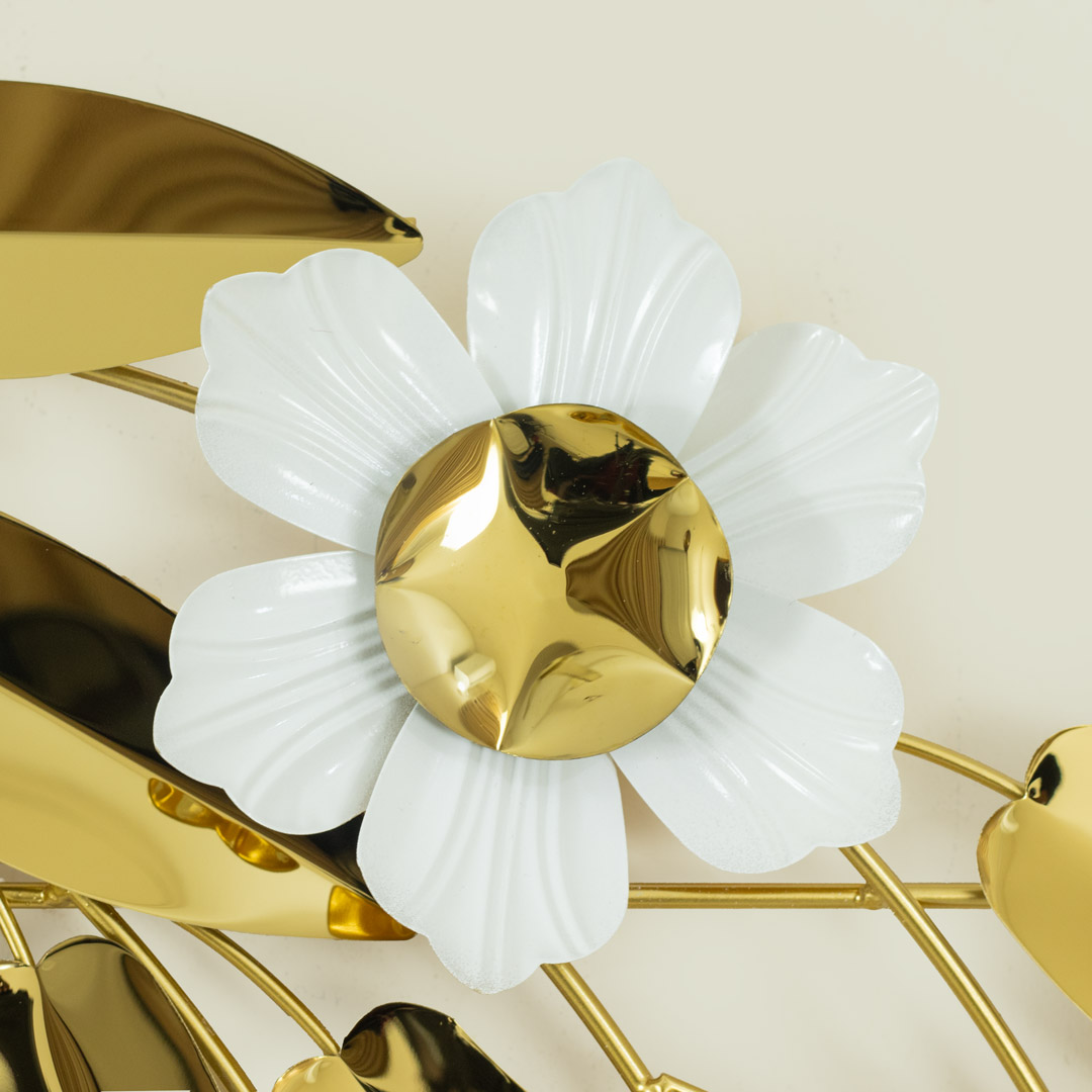 WC717-Decorative Flower Leaf Wall Clock Glossy Stainless Steel Golden and White (9)