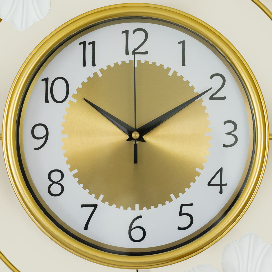 WC723-Decorative Glossy Flower Leaf Wall Clock Stainless Steel Golden Black White (11)