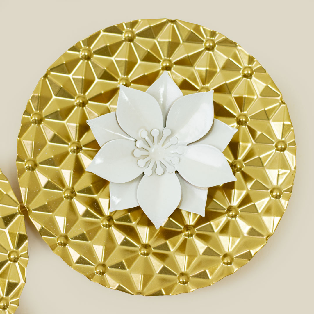 WC723-Decorative Glossy Flower Leaf Wall Clock Stainless Steel Golden Black White (8)