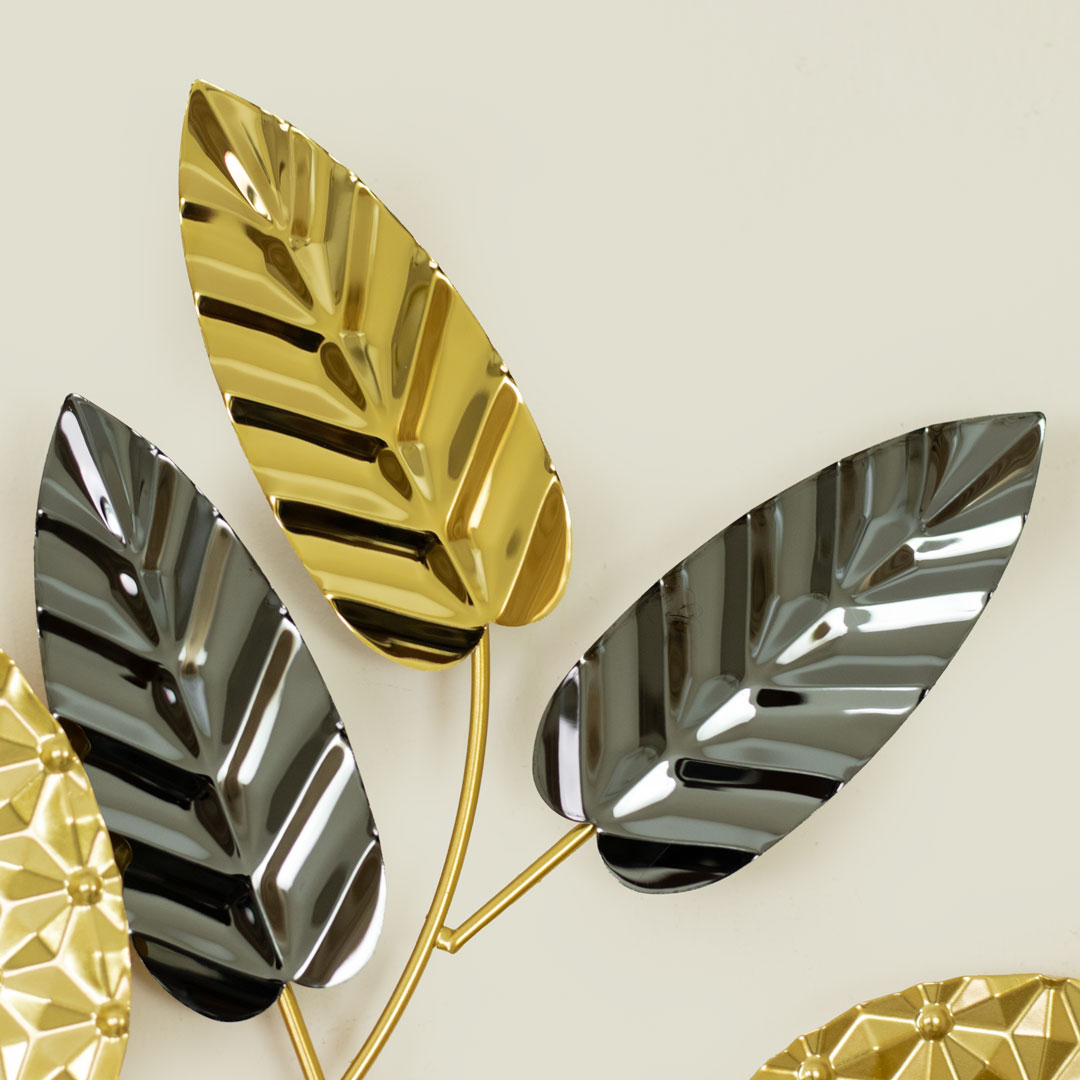 WC723-Decorative Glossy Flower Leaf Wall Clock Stainless Steel Golden Black White (9)