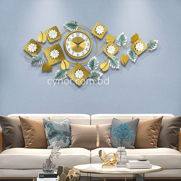 Decorative Glossy Aquatic Wall Clock Stainless Steel Golden Green Silver