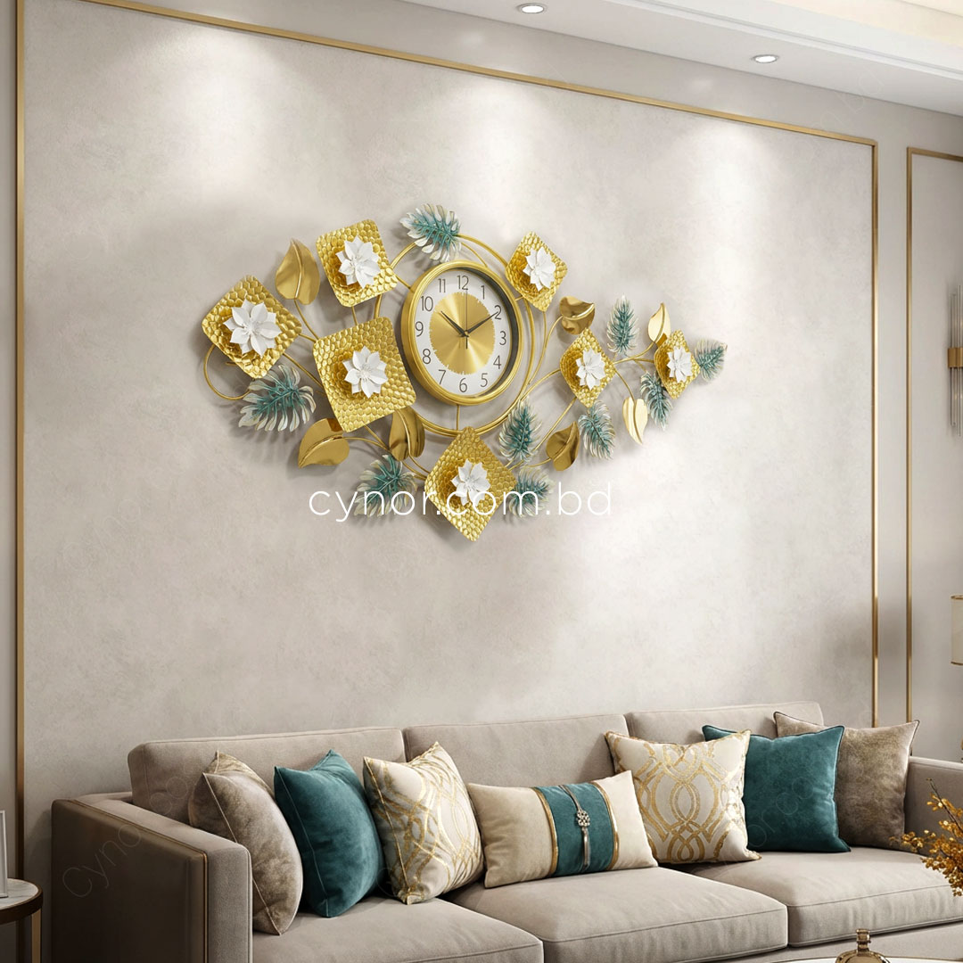 WC724-Decorative Glossy Aquatic Wall Clock Stainless Steel Golden Green Silver (2)