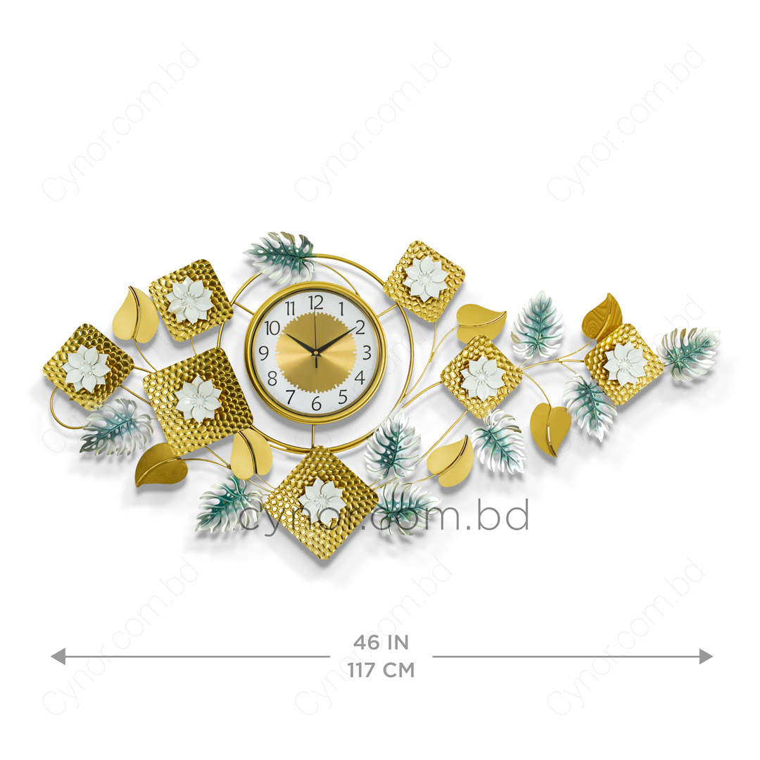 WC724-Decorative Glossy Aquatic Wall Clock Stainless Steel Golden Green Silver (4)
