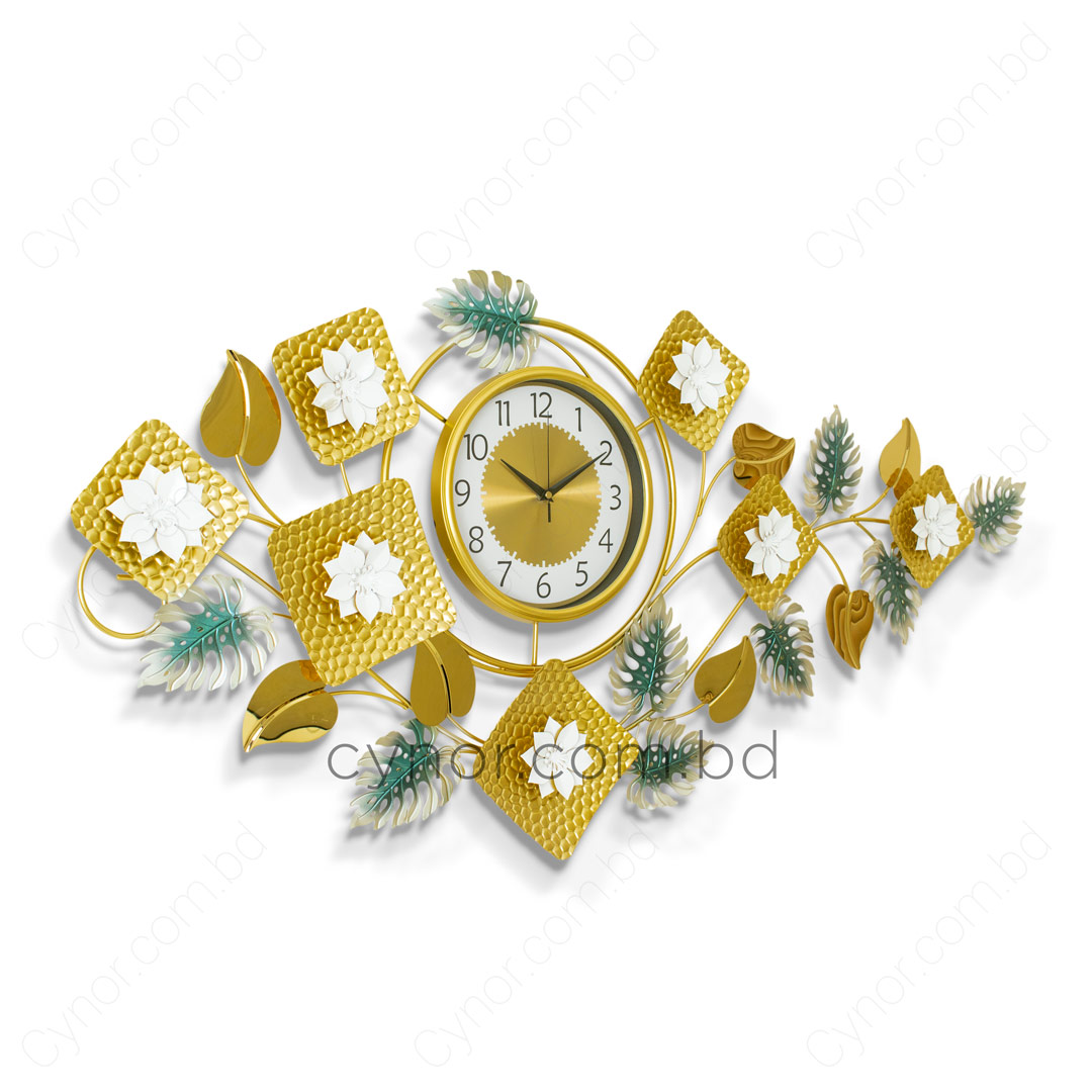 WC724-Decorative Glossy Aquatic Wall Clock Stainless Steel Golden Green Silver (5)