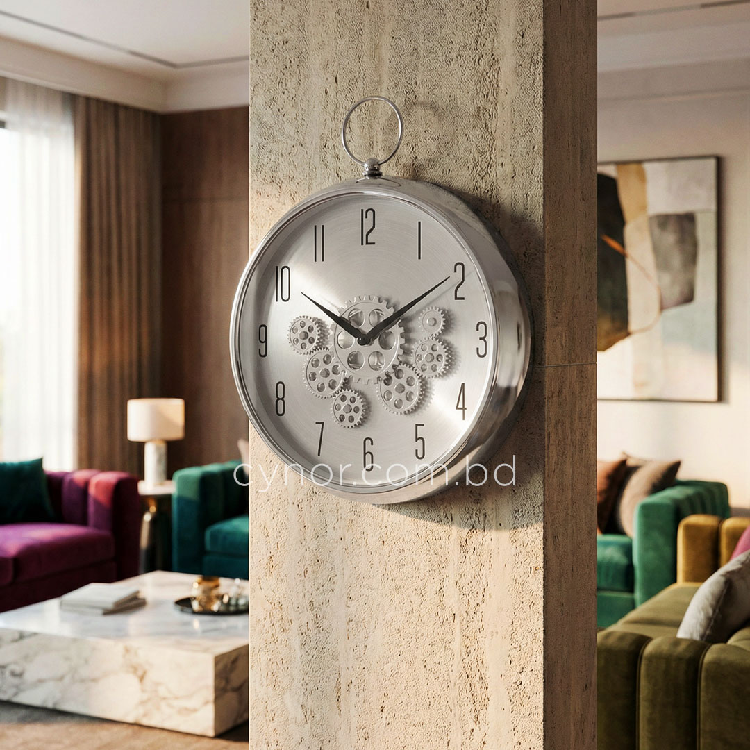 WC725-Silver-2-Moving Mechanical Gear Quartz Wall Clock Silver Color Fiber and Glass Made (1)