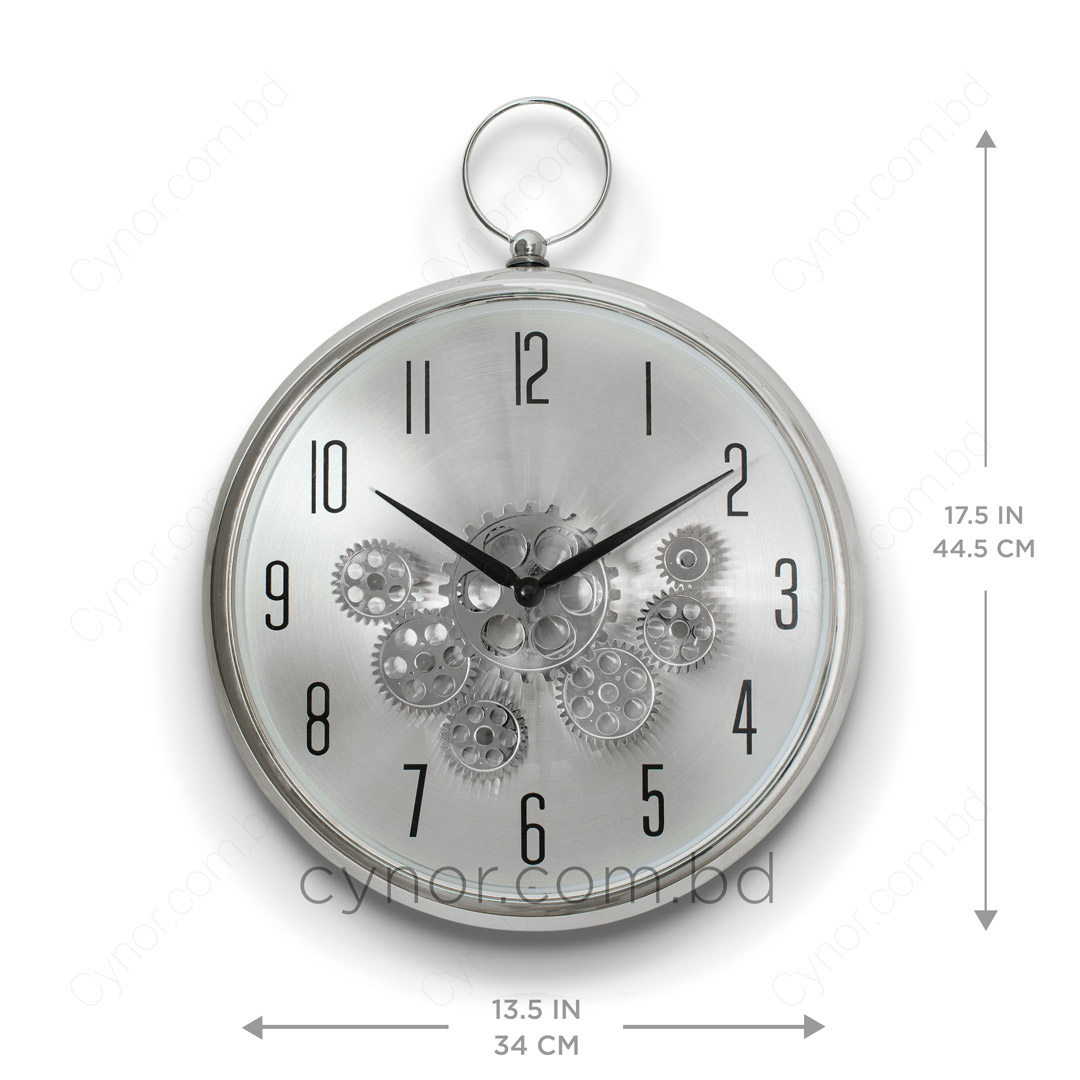 WC725-Silver-2-Moving Mechanical Gear Quartz Wall Clock Silver Color Fiber and Glass Made (3)
