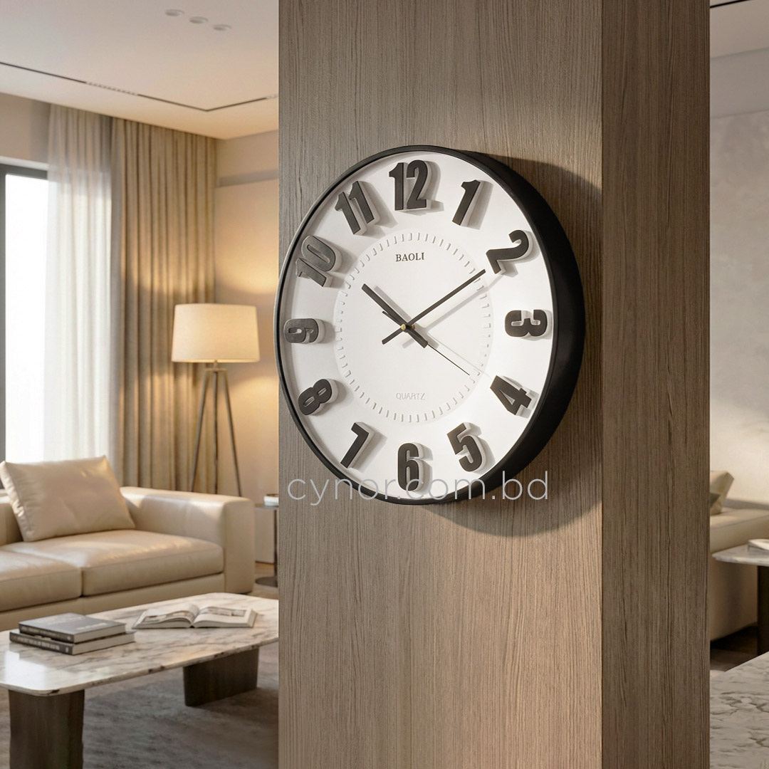 WC732-Modern Aesthetic Wall Clock Black Fiber Frame Glass Dial (1)