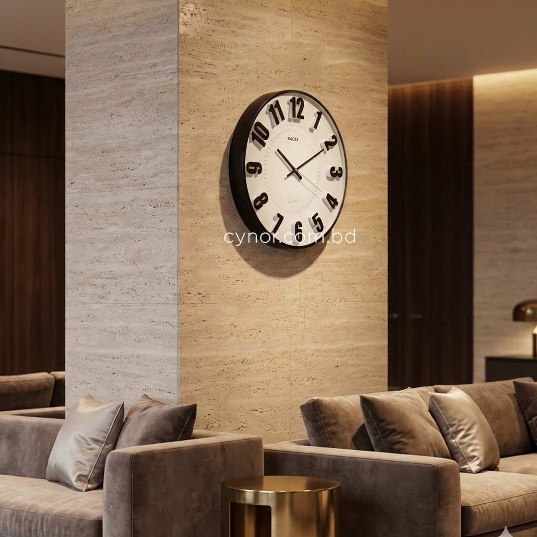 WC732-Modern Aesthetic Wall Clock Black Fiber Frame Glass Dial (2)