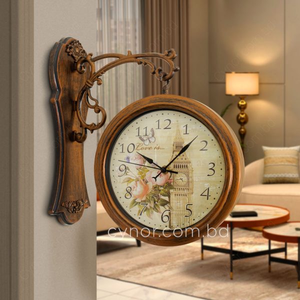 Antique Finish Double Sided Station Wall Clock Fiber Body Glass Dial