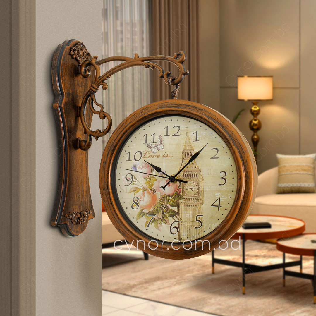WC733-1-Antique Finish Double Sided Station Wall Clock Fiber Body Glass Dial (1)