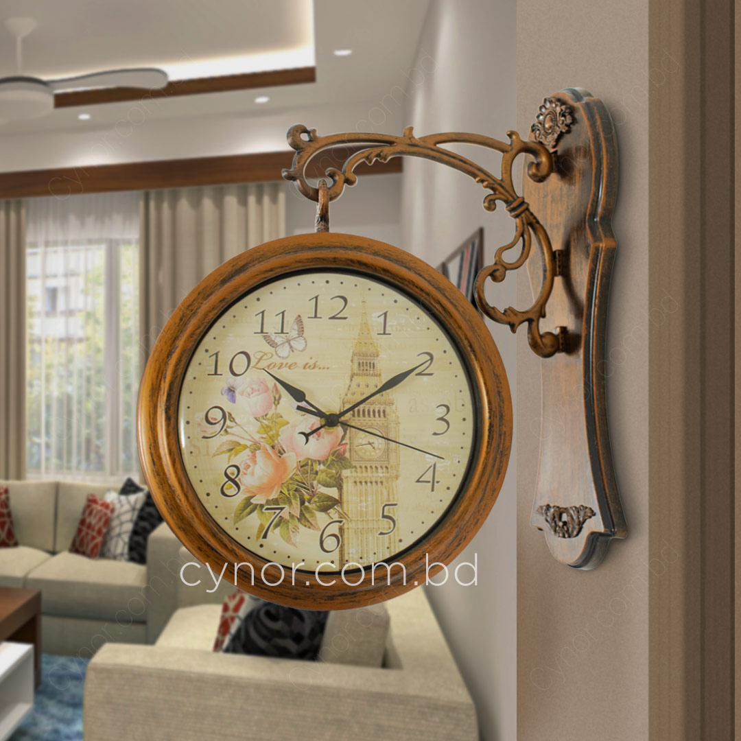 WC733-1-Antique Finish Double Sided Station Wall Clock Fiber Body Glass Dial (2)