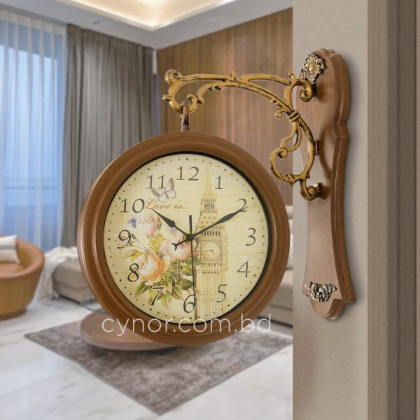 Vintage Style Double Sided Station Wall Clock Fiber Body Glass Dial