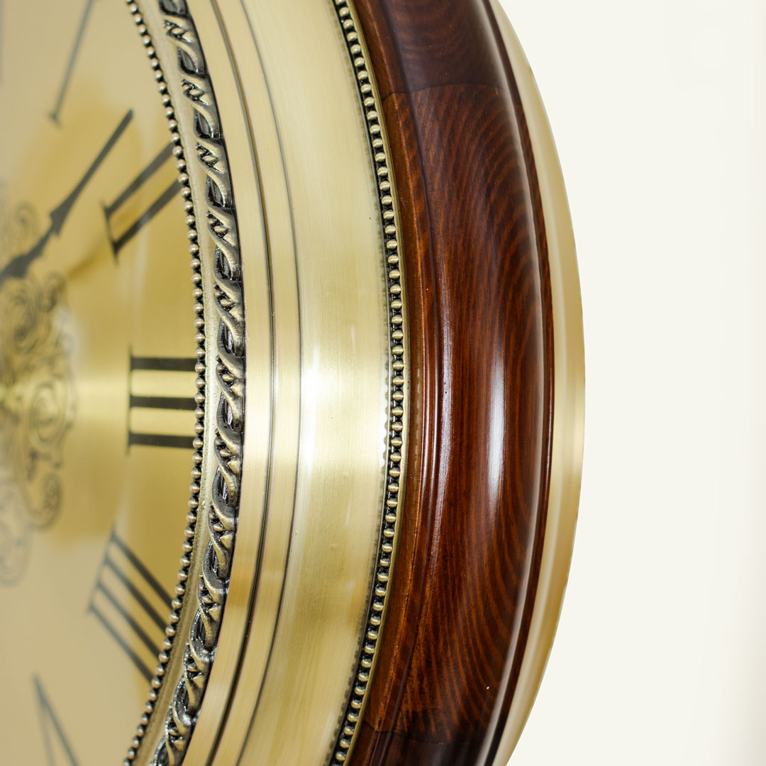 WC734-Luxury Vintage Style Double Sided Station Wall Clock Wooden Golden Metal Finish (11)