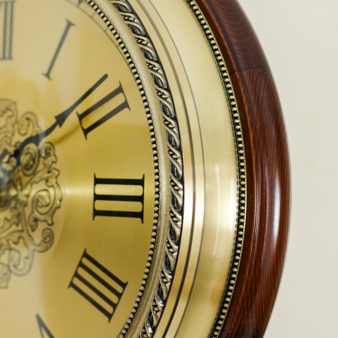 WC734-Luxury Vintage Style Double Sided Station Wall Clock Wooden Golden Metal Finish (12)