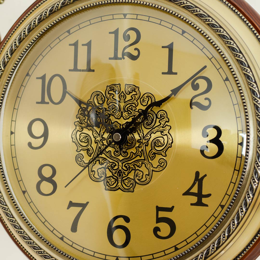 WC734-Luxury Vintage Style Double Sided Station Wall Clock Wooden Golden Metal Finish (5)