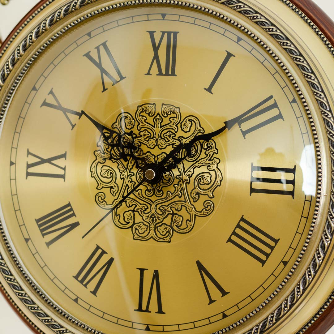 WC734-Luxury Vintage Style Double Sided Station Wall Clock Wooden Golden Metal Finish (6)