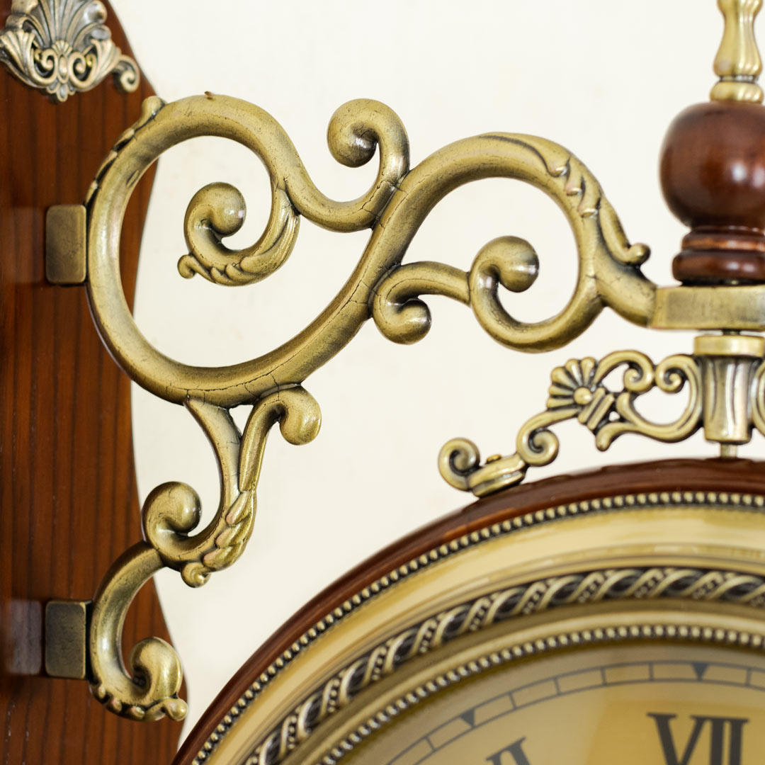 WC734-Luxury Vintage Style Double Sided Station Wall Clock Wooden Golden Metal Finish (9)