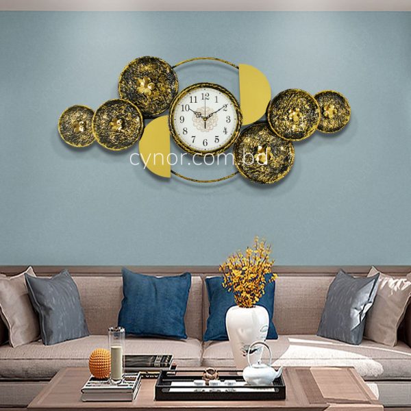 Botanical Inspired Stone Textured Wall Clock Stainless Steel Golden Black