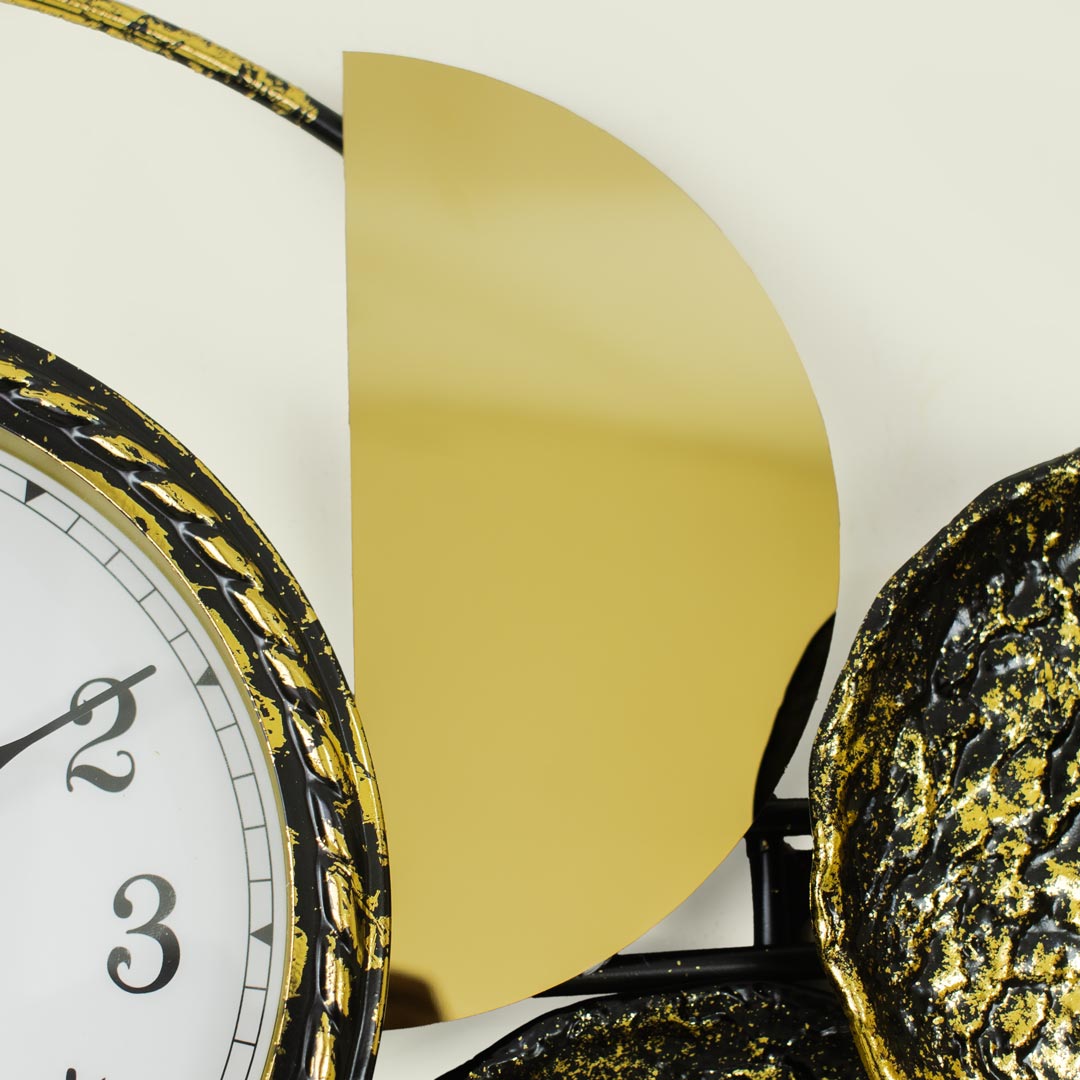 WC735-Botanical Inspired Stone Textured Wall Clock Stainless Steel Golden Black (10)