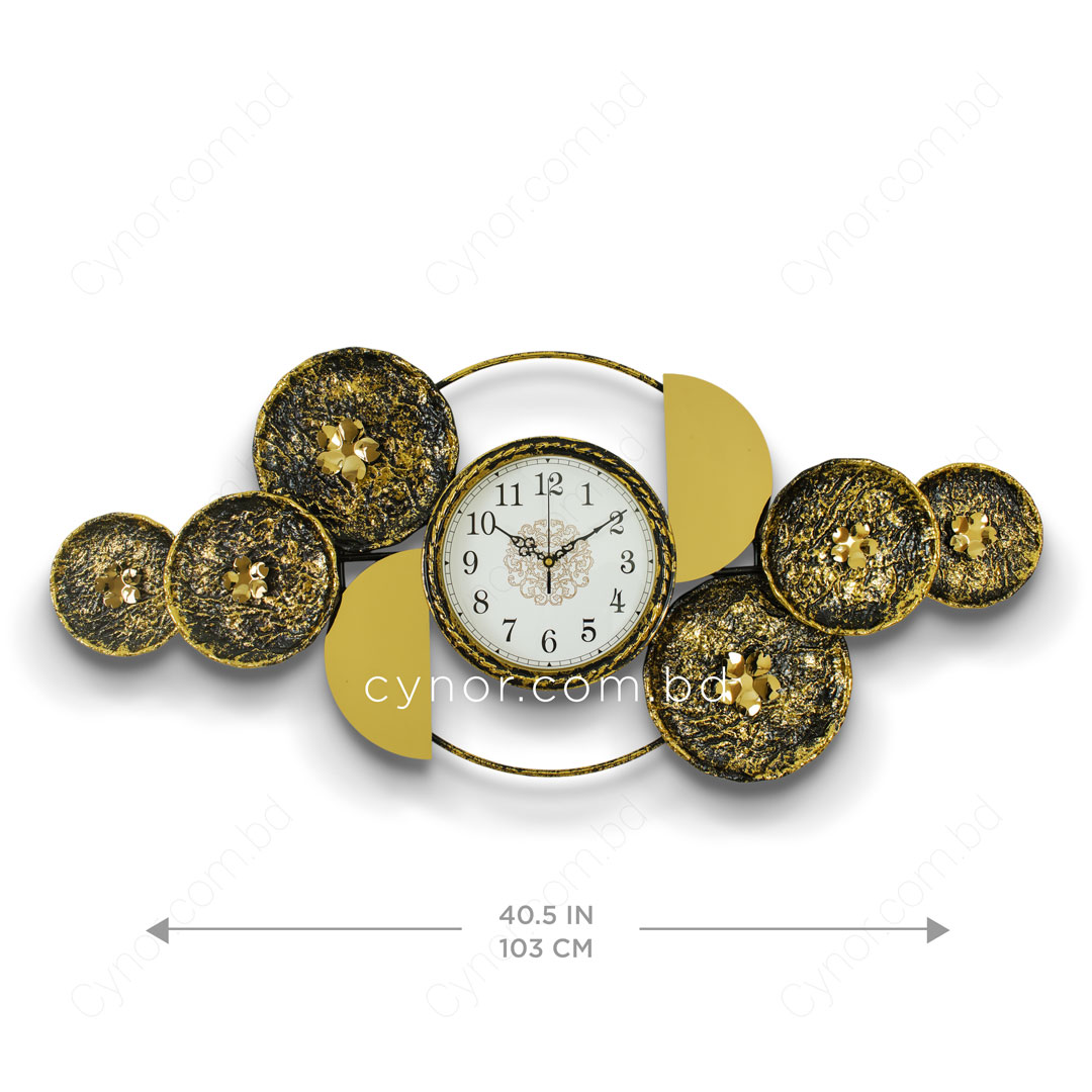WC735-Botanical Inspired Stone Textured Wall Clock Stainless Steel Golden Black (4)