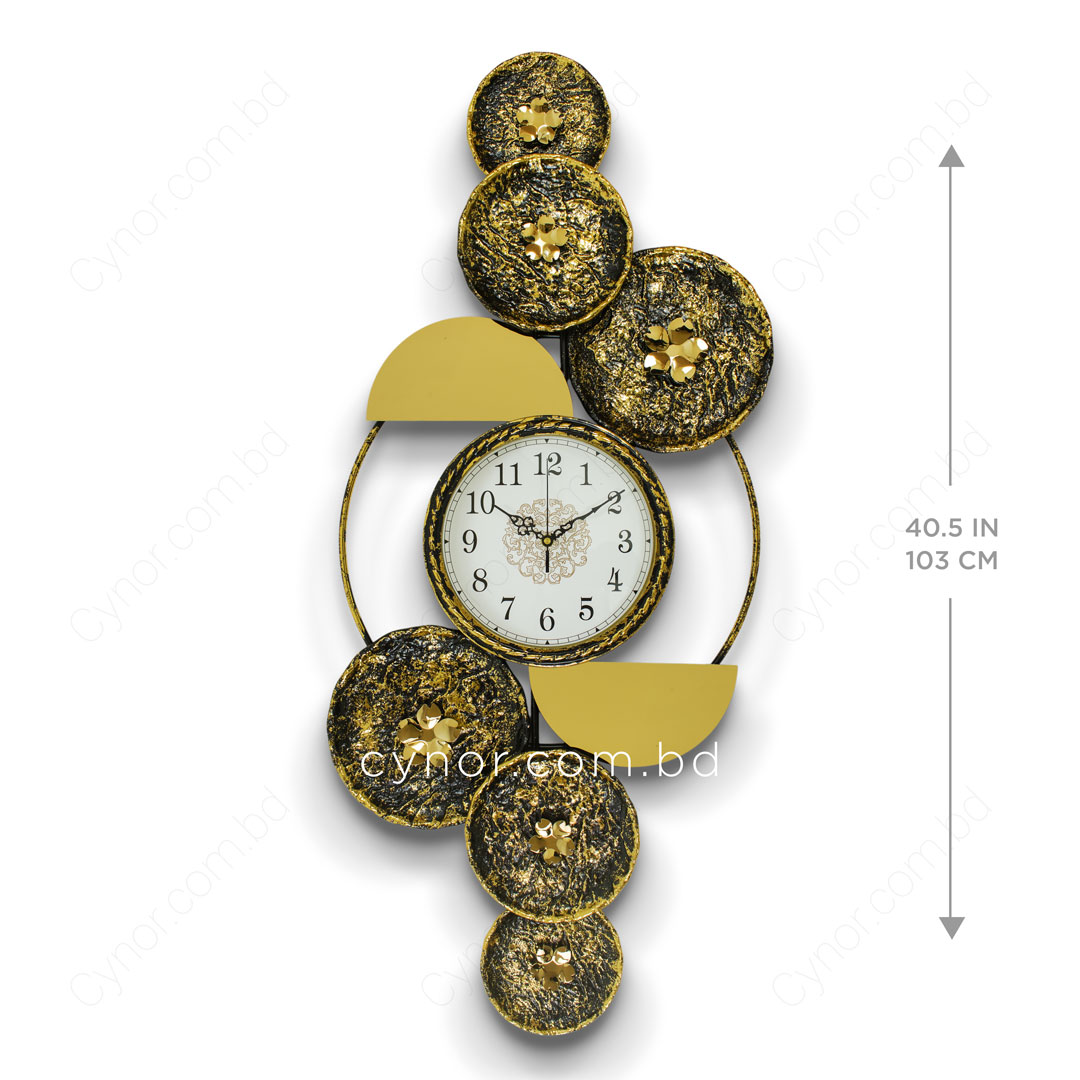 WC735-Botanical Inspired Stone Textured Wall Clock Stainless Steel Golden Black (5)