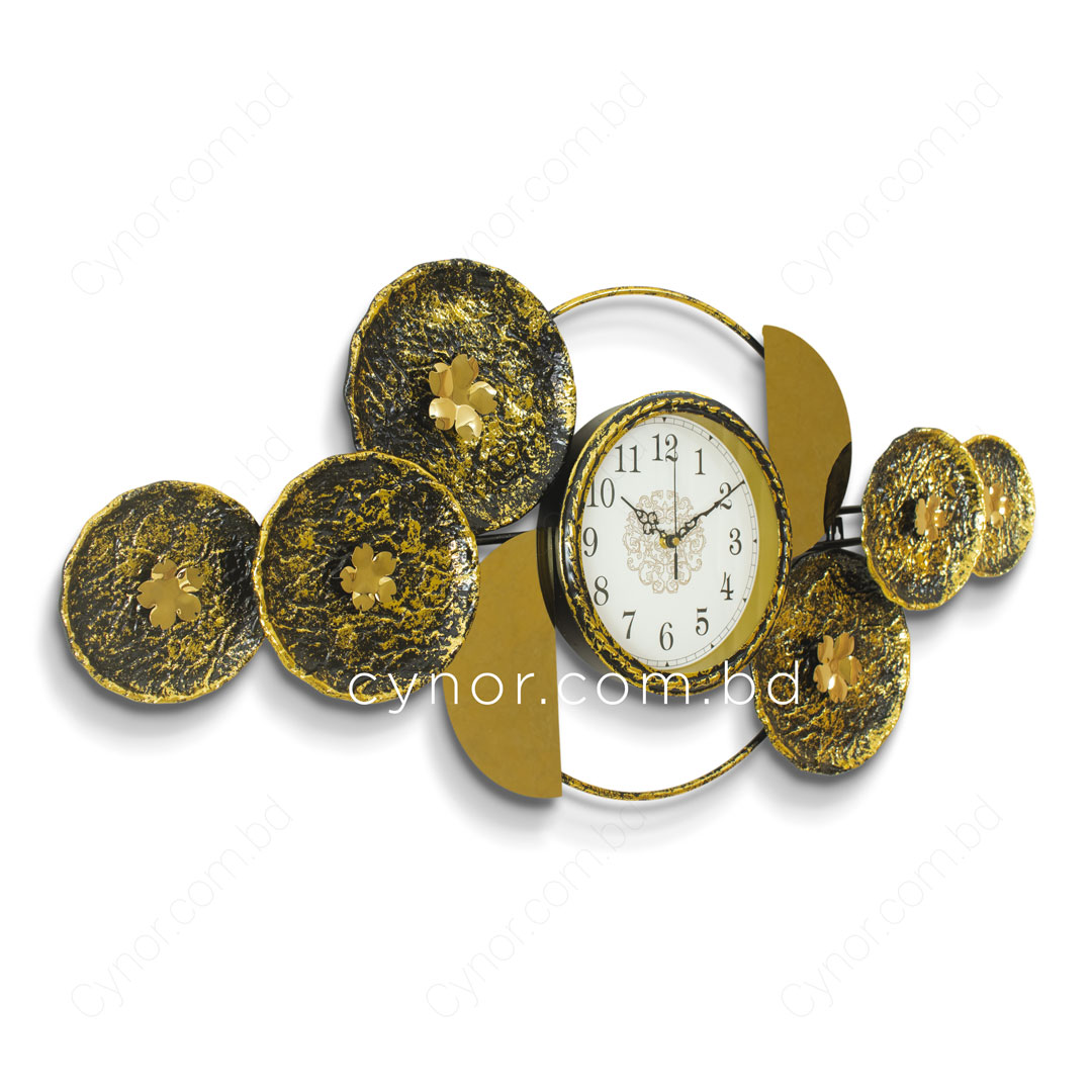 WC735-Botanical Inspired Stone Textured Wall Clock Stainless Steel Golden Black (6)
