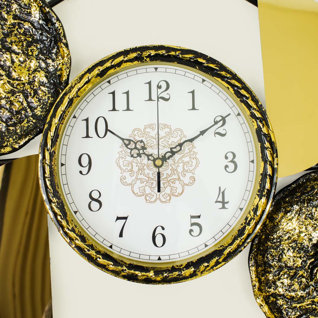 WC735-Botanical Inspired Stone Textured Wall Clock Stainless Steel Golden Black (7)