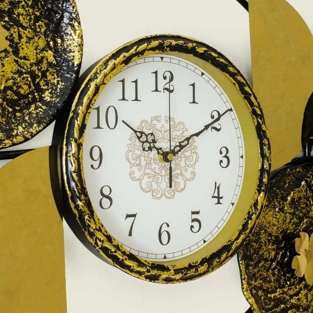 WC735-Botanical Inspired Stone Textured Wall Clock Stainless Steel Golden Black (8)