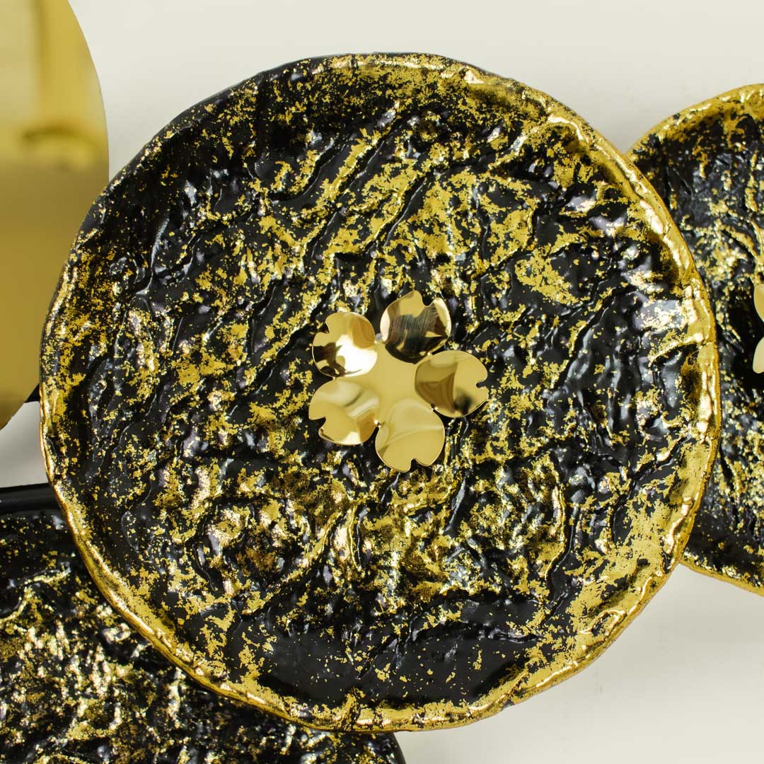 WC735-Botanical Inspired Stone Textured Wall Clock Stainless Steel Golden Black (9)