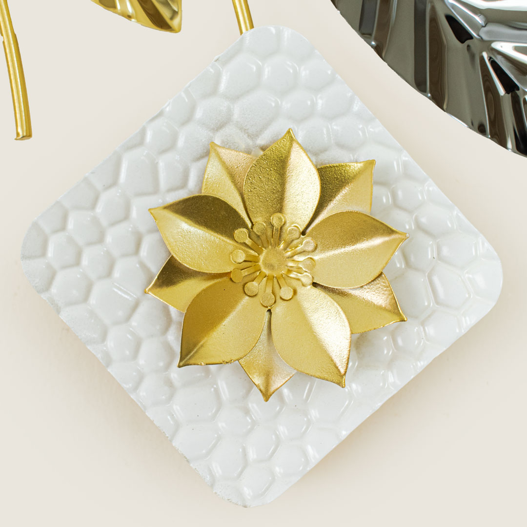 WC736-Decorative Botanical Wall Clock Glossy Stainless Steel Golden and White (11)