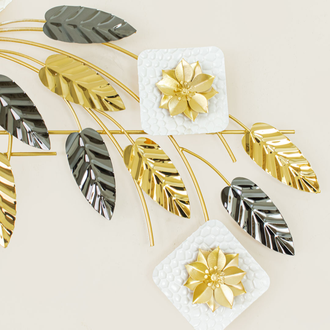 WC736-Decorative Botanical Wall Clock Glossy Stainless Steel Golden and White (12)
