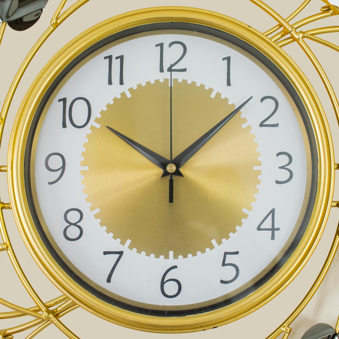 WC736-Decorative Botanical Wall Clock Glossy Stainless Steel Golden and White (7)