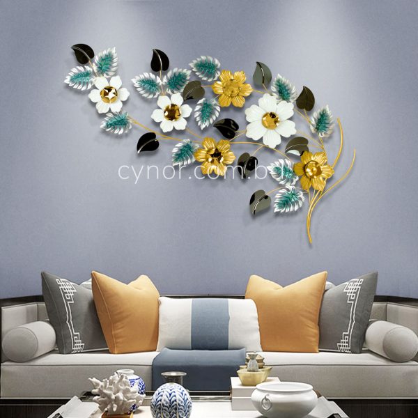 Aquatic Leaf Glossy Metal Wall Decor Golden Green Black White Color Finish