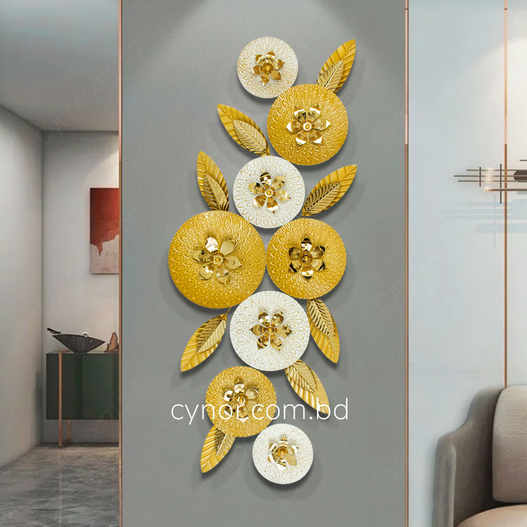 WR689-Luxury Botanical SS Metal Wall Decor Golden Soft Ivory Finish (2)