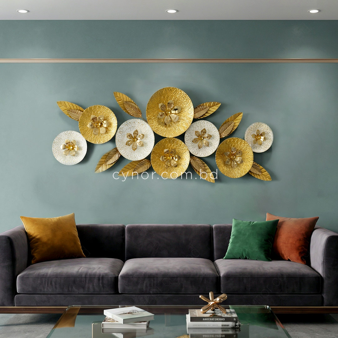WR689-Luxury Botanical SS Metal Wall Decor Golden Soft Ivory Finish (3)