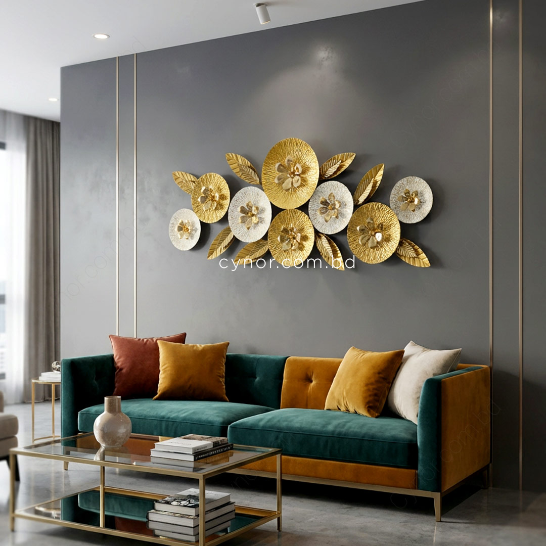 WR689-Luxury Botanical SS Metal Wall Decor Golden Soft Ivory Finish (4)