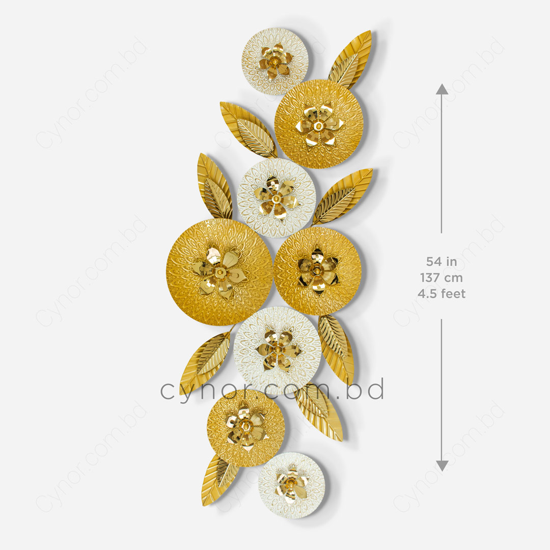 WR689-Luxury Botanical SS Metal Wall Decor Golden Soft Ivory Finish (6)