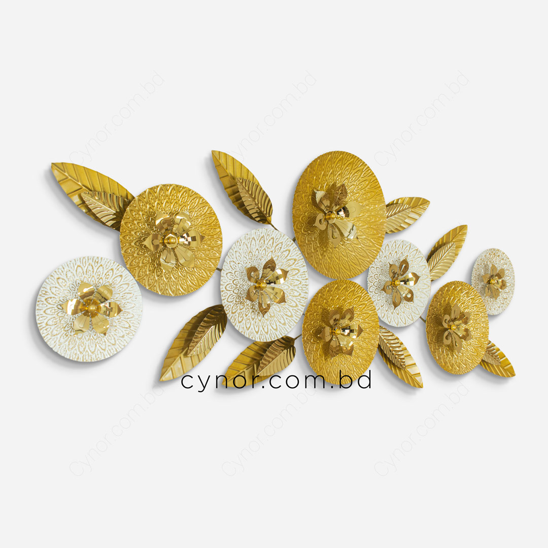 WR689-Luxury Botanical SS Metal Wall Decor Golden Soft Ivory Finish (7)
