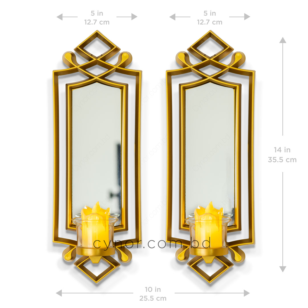 CH132-2-Decorative Mirror Design Gold Wall Candle Holders Set with Glass Cups (3)