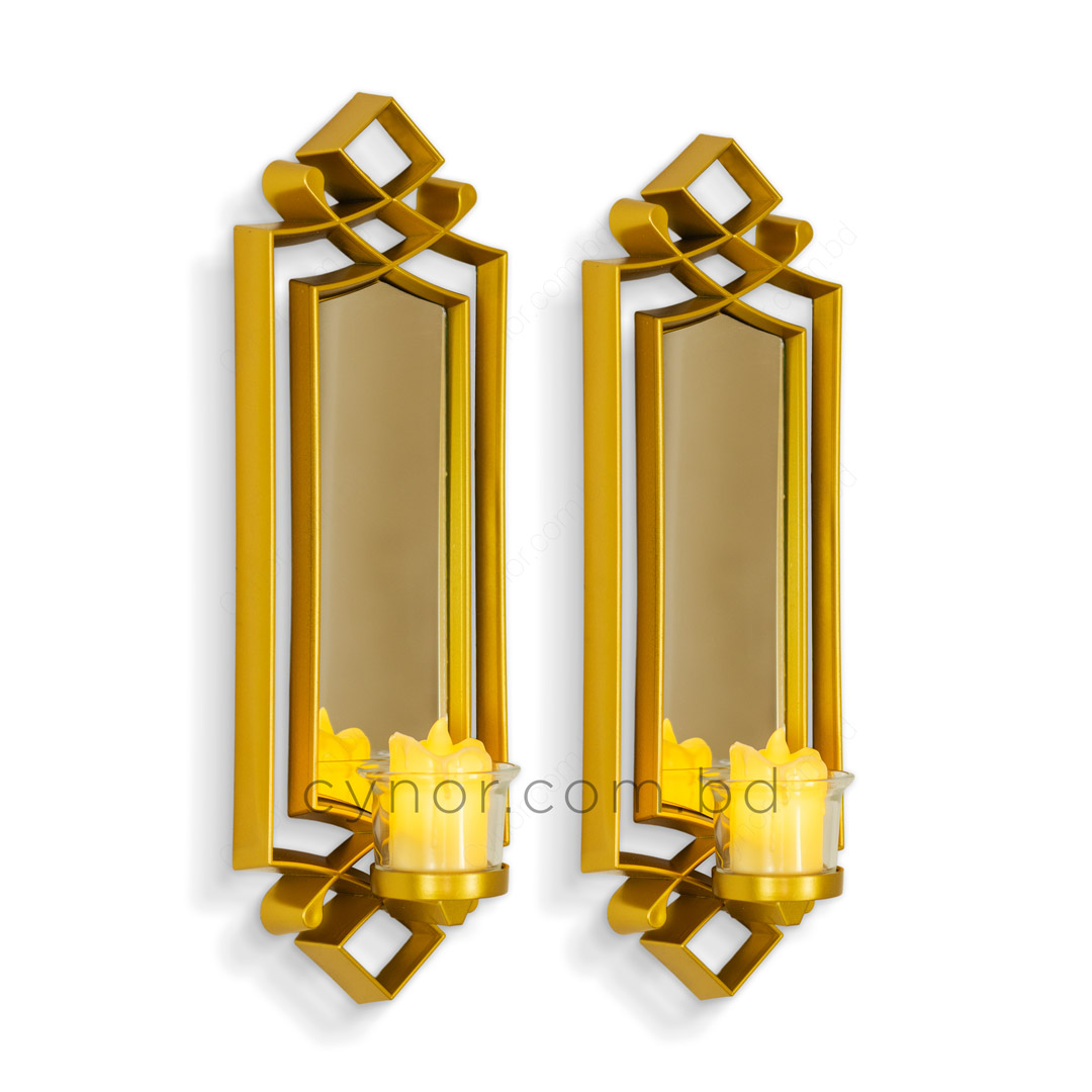 CH132-2-Decorative Mirror Design Gold Wall Candle Holders Set with Glass Cups (4)