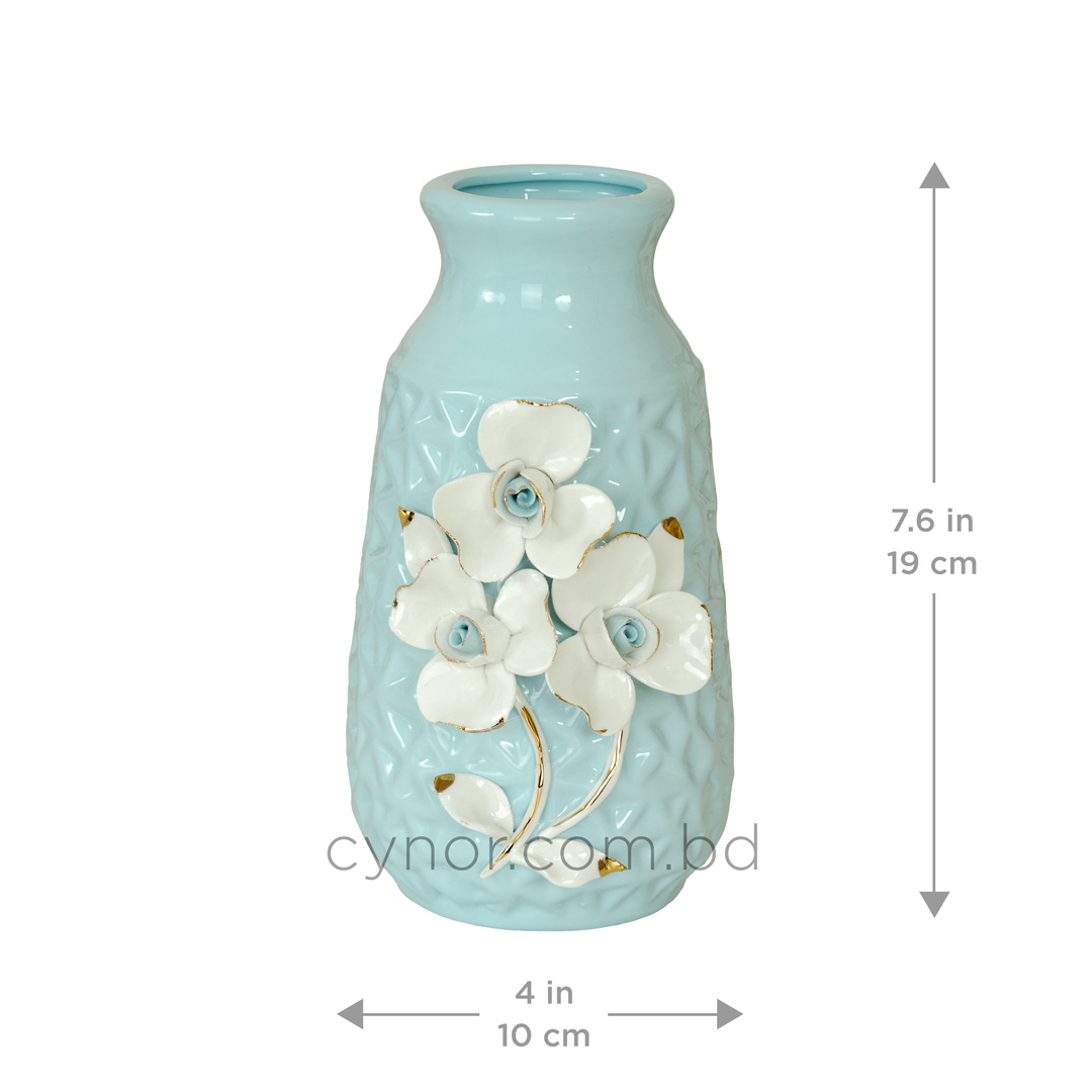 HD249-Blue-Ceramic Porcelain Blue Vase White Floral Design (3)